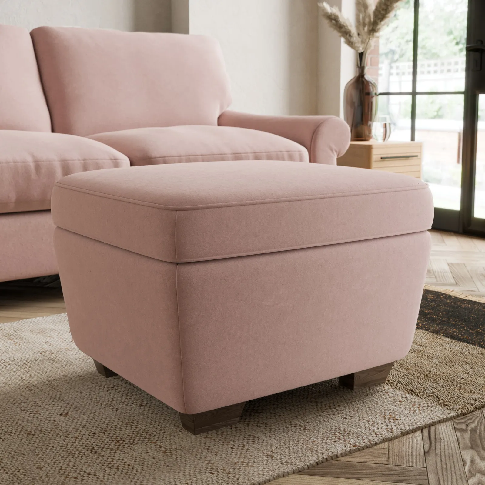 Arundel Luxury Velvet Footstool Luxury Velvet Peach Blush