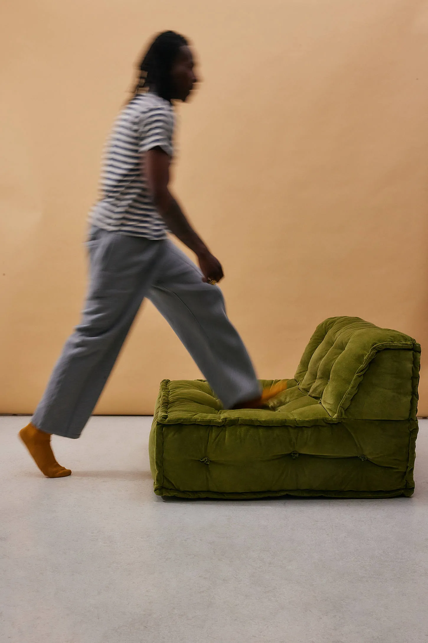 Reema Dark Green Velvet Two-Seater Floor Cushion - Green 3