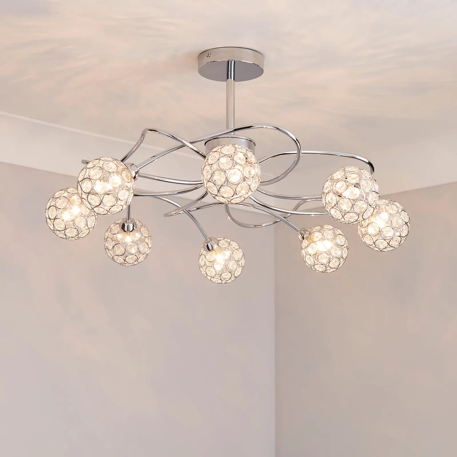 Sphere 8 Light Chrome Ceiling Fitting Silver