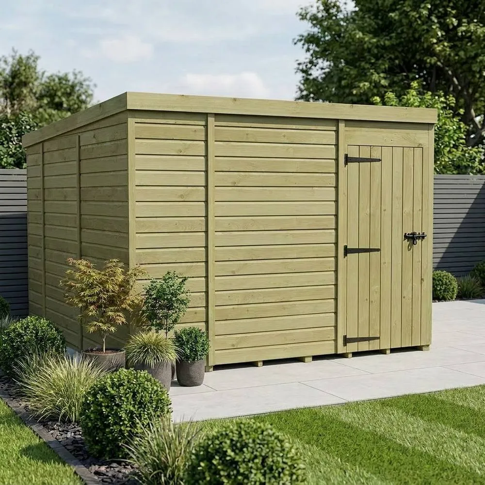 Buttercup Farm 9ft x 10ft Pent Garden Shed Single Door No Windows - Timber in Brown 2