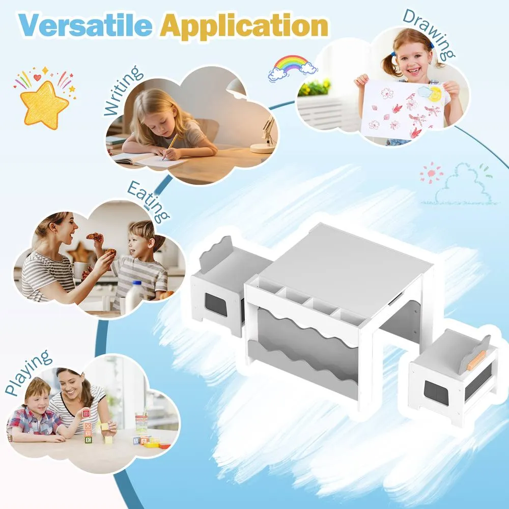 Costway Multi-purpose Activity Table Set w/ Double-sided Tabletop in Grey 6