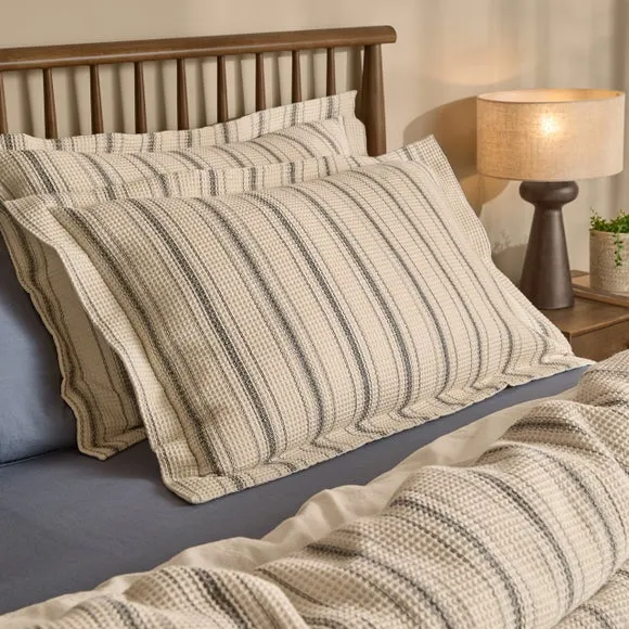 Yard Waffle Stripe 100% Cotton Standard Pillowcase Pair