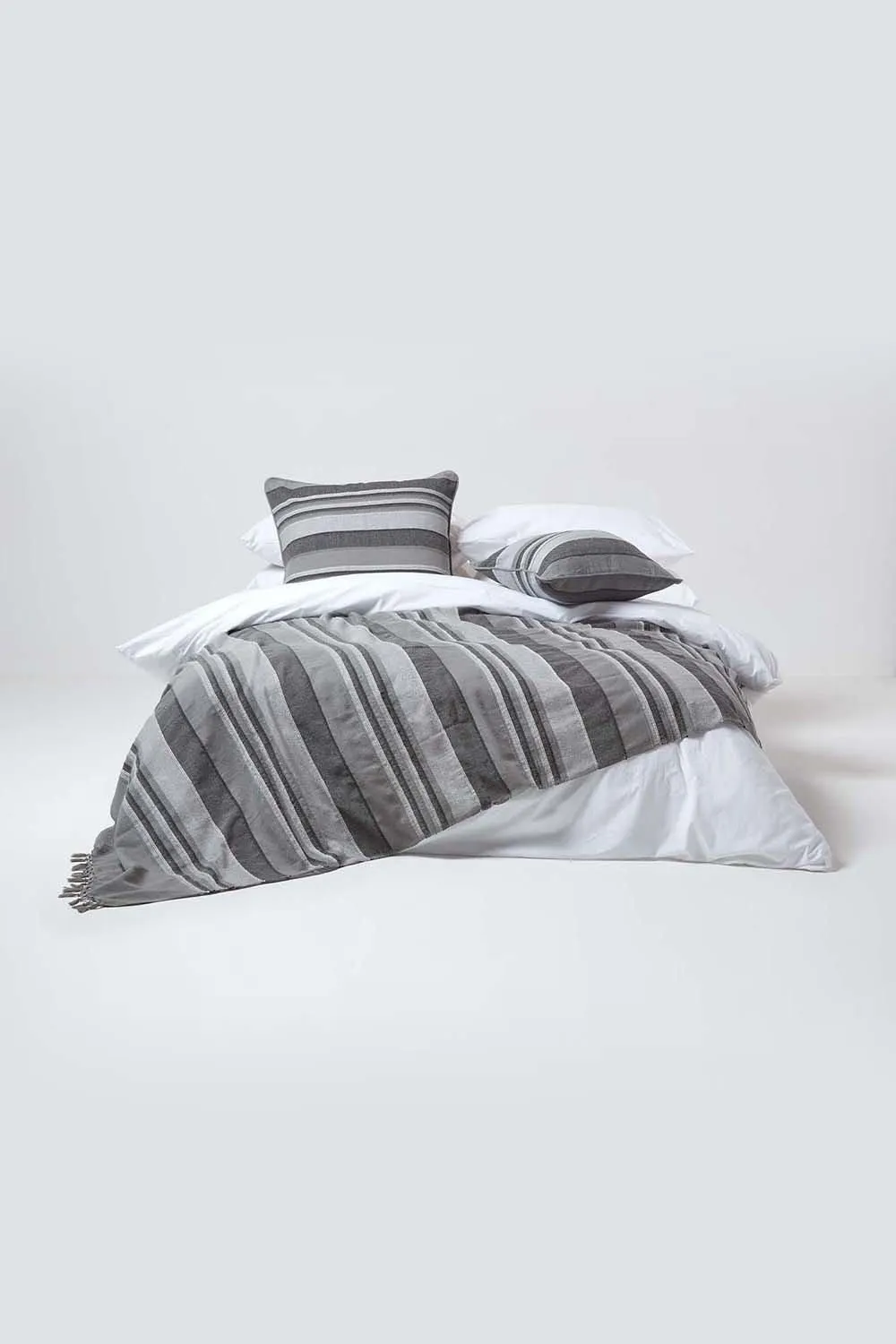 Homescapes Cotton Striped Morocco Cushion Cover in Grey 4