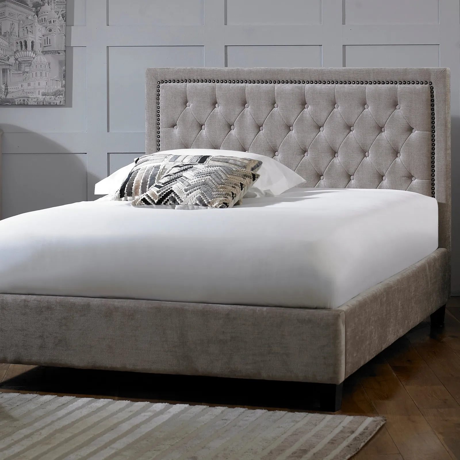 Rhea Mink Velvet Bed Frame Grey