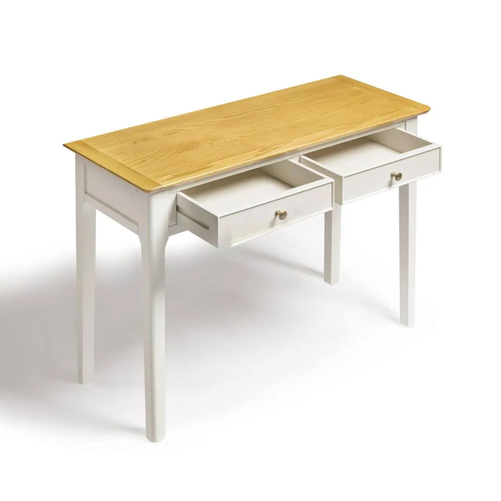FurnitureboxUK Belle 2 Drawer Solid Oak Wood & Cream Console Table 4