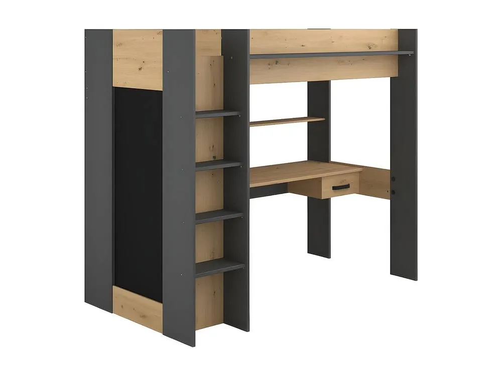 Vente-unique High Sleeper Bed With Desk & Wardrobe - 90 X 200 Cm - Natural and in Grey 5