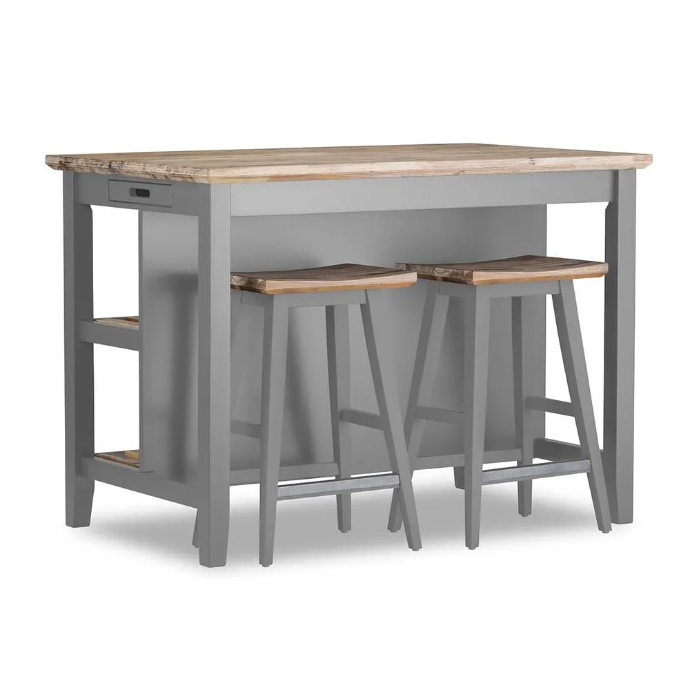 Statement Furniture Florence Bar Stool, Acacia Hardwood Rectangular Seat in Light Grey 4