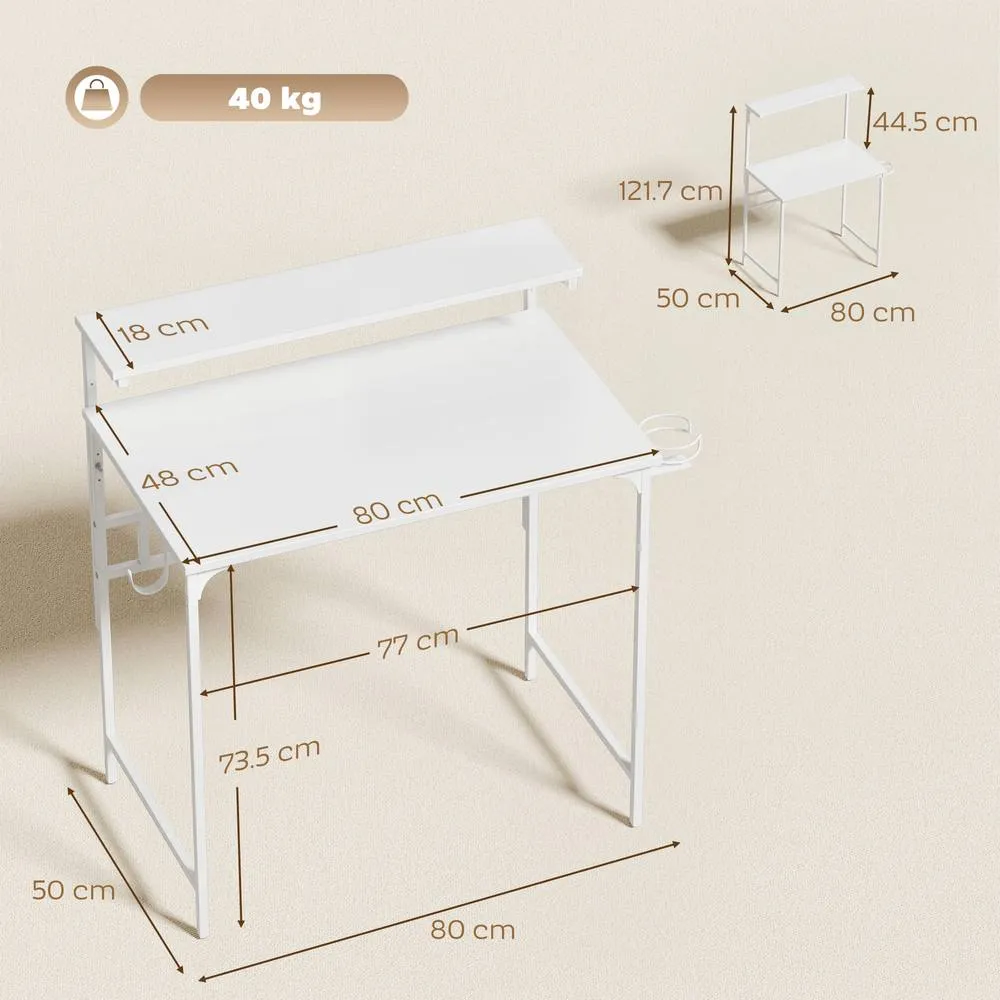 HOMCOM Computer Desk, 80cm Home Office Study Table with Hutch Shelf in White 3