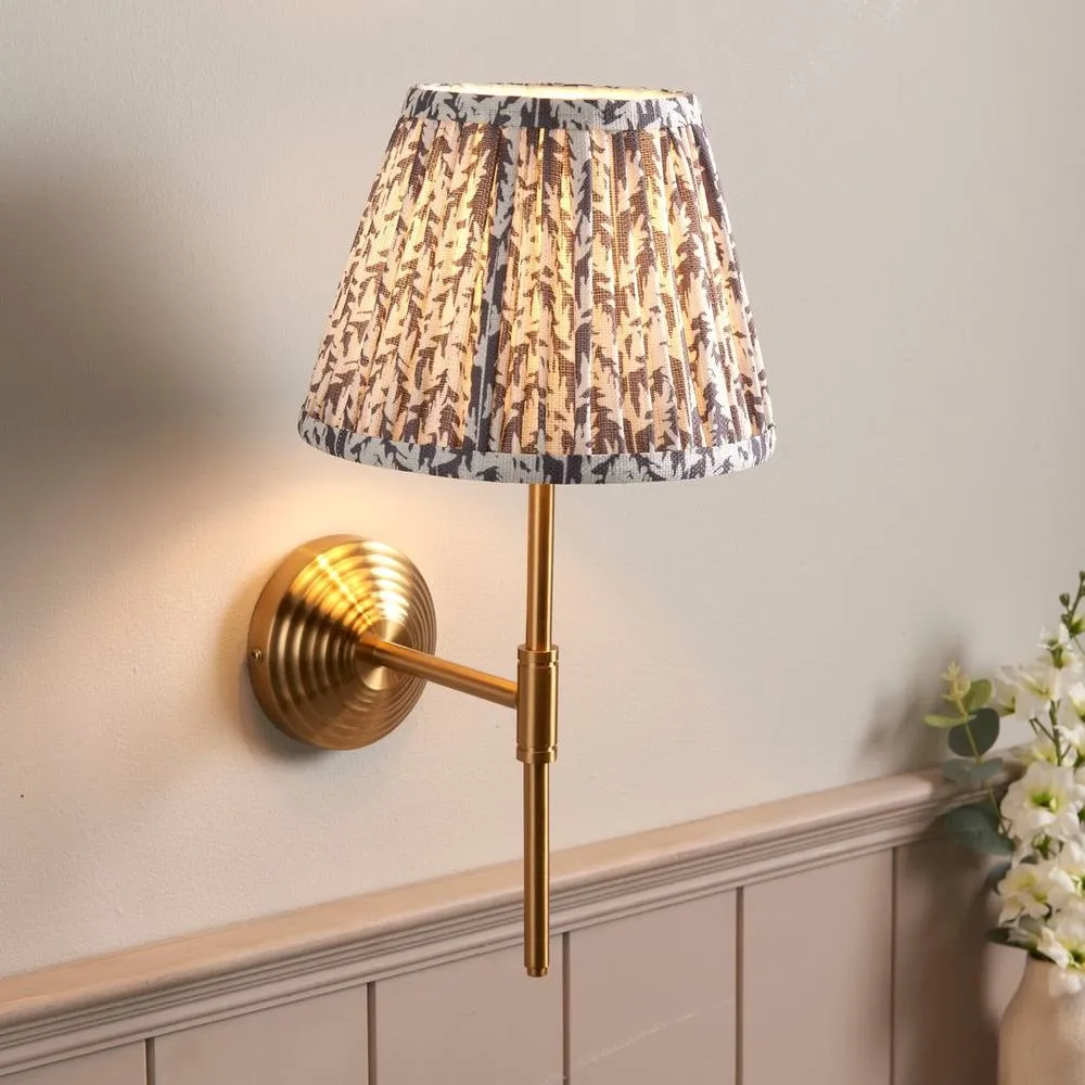 Netlighting Obelisk T Bar Wall Light Grey Fabric Leaf Shade 20cm B22 in Gold 2