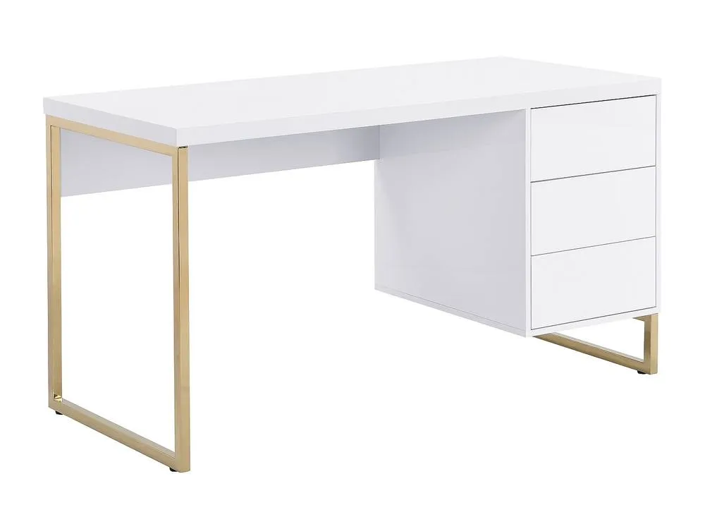 Vente-unique Desk With 3 Drawers - Lacquered MDF & Metal - White & Gold 4