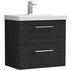Nuie Arno Charcoal Black Wall Hung 2 Drawer Vanity Unit & Basin - 579 x 610mm