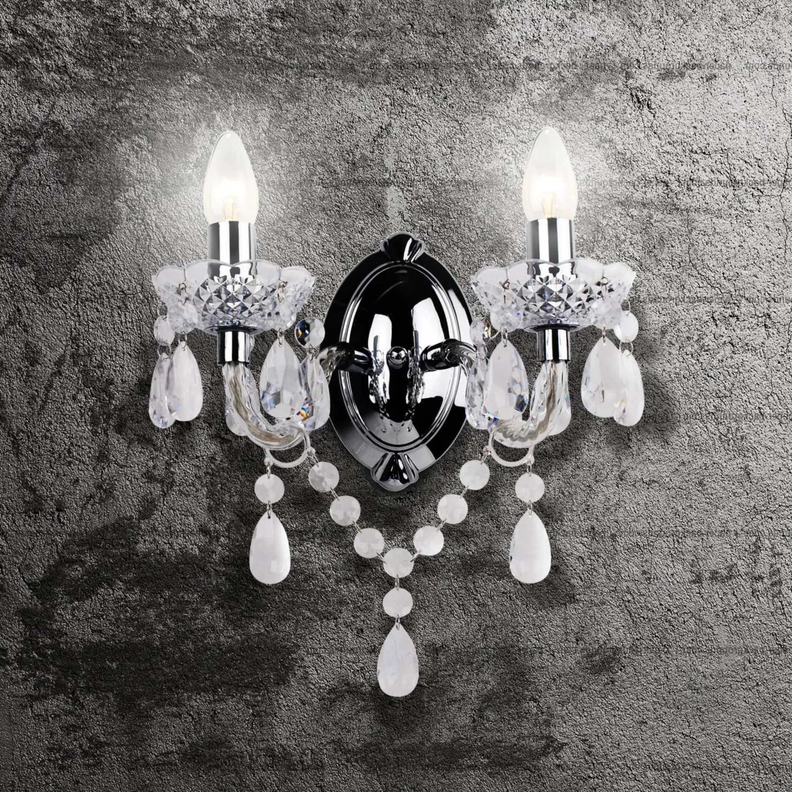 First Choice Lighting Set of 2 Clear & Chrome Marie Therese Style 2 x 40W Wall Light 3