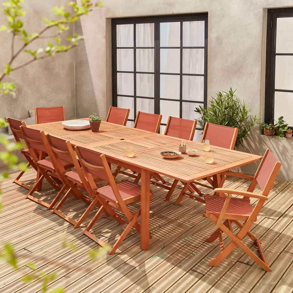 sweeek 10-seater Extendable Wooden Garden Table Set With Chairs in Light Brown