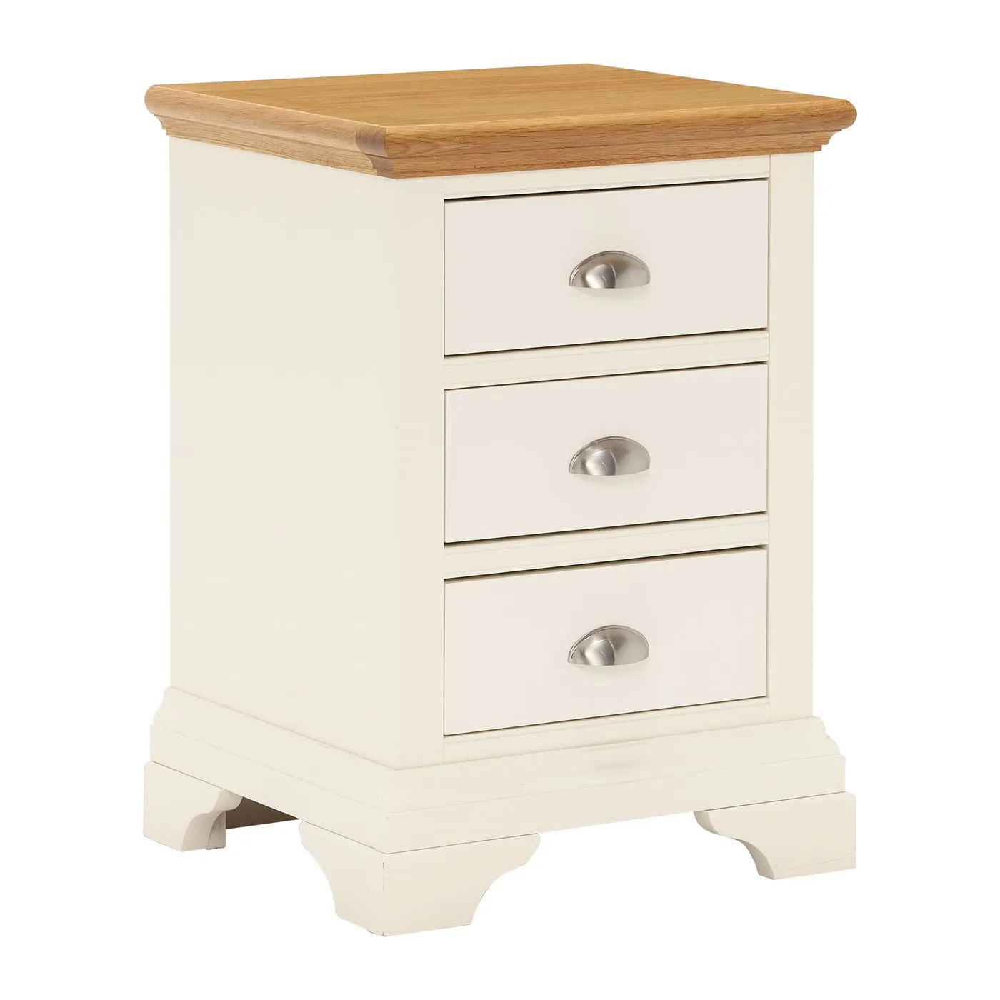 Carrington 3 Drawer Nightstand, Ivory and Oak