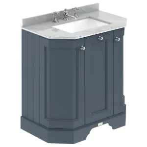 Bayswater Victrion Stiffkey Blue Angled Traditional Freestanding Vanity Unit & Grey Marble Top Basin - 750mm