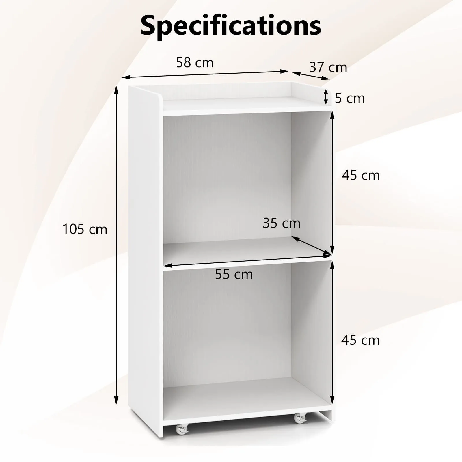 Costway Rolling Lectern Stand 105 cm Presentation Podium w/2 Shelves-White in White 2