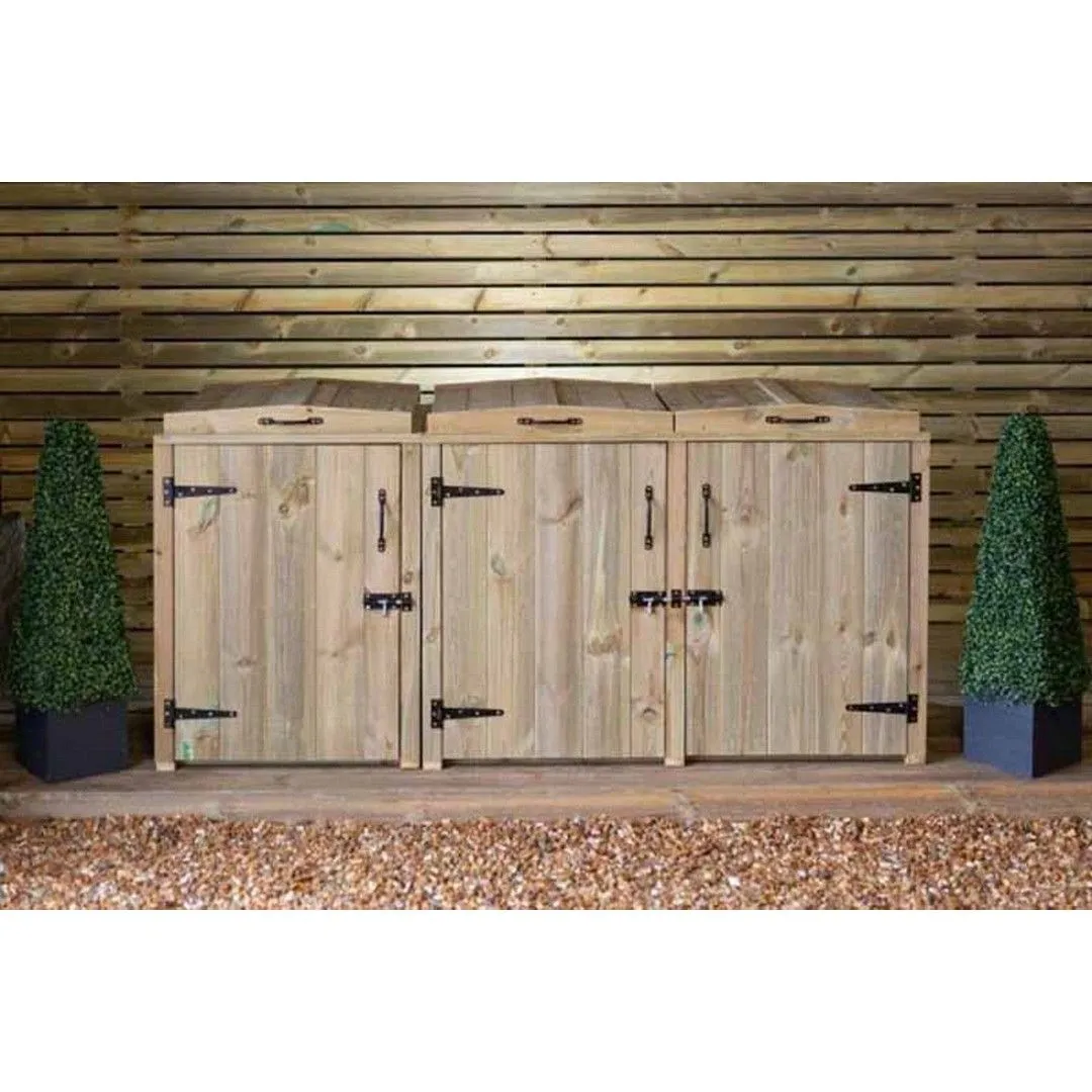 Buttercup Farm Paythorne Dustbin Store Triple - Timber - L64 x W180.5 x H88 cm in Brown 2