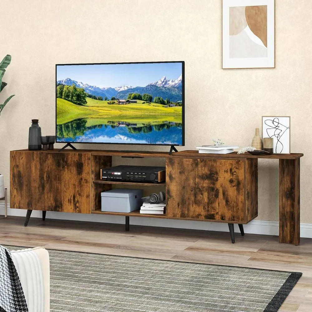 Costway Industrial 55" TV Stand Wooden Entertainment Center in Brown