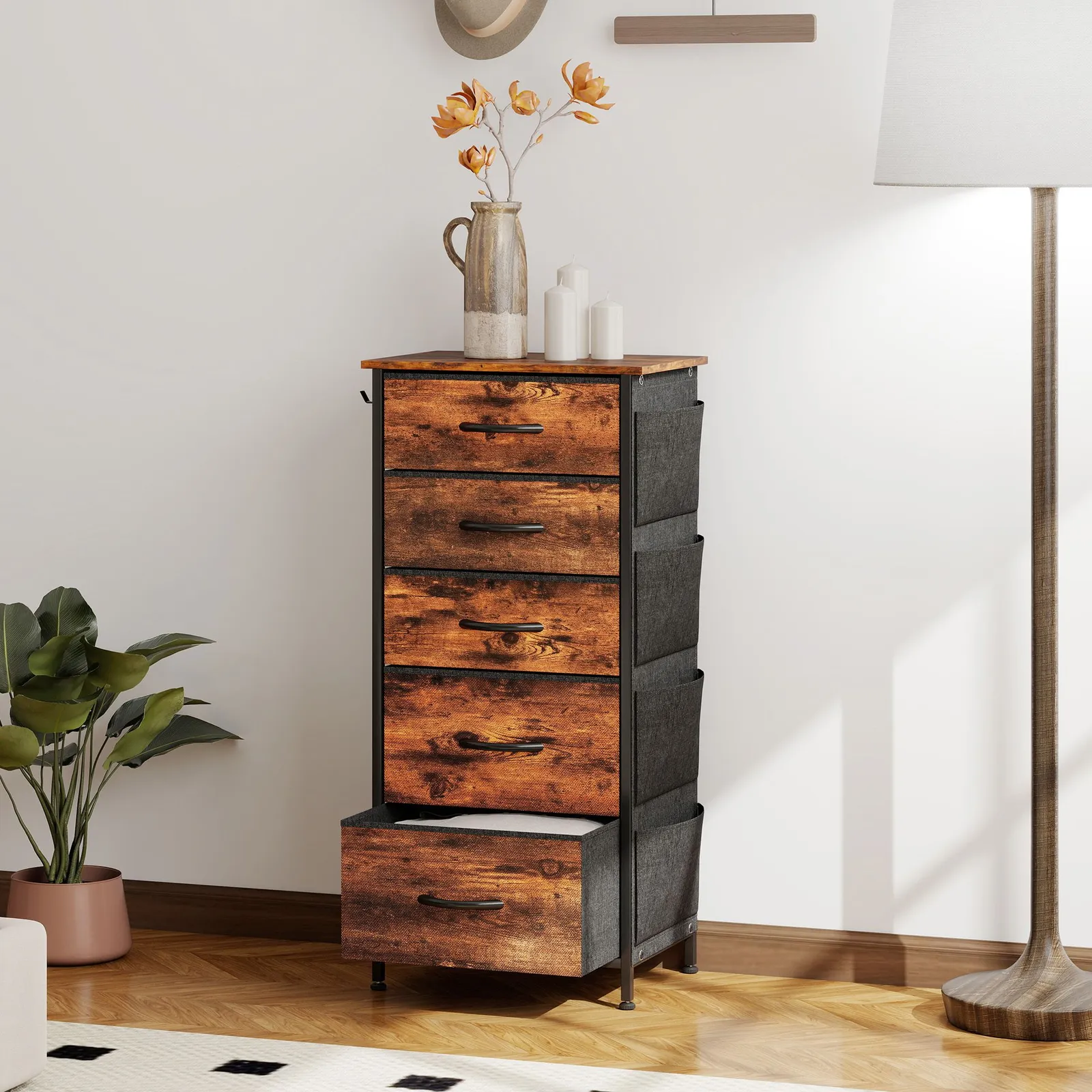HOMCOM Fabric Chest of Drawers, Drawer Dresser for Bedroom in Brown 1