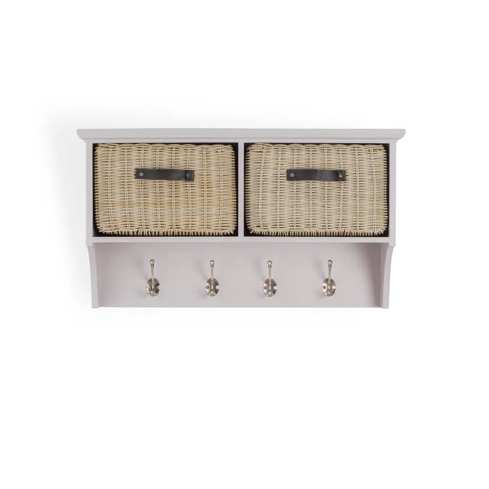Statement Furniture Tetbury Coat Rack Hanging Shelf with 2 Brown Storage Baskets in Taupe 3