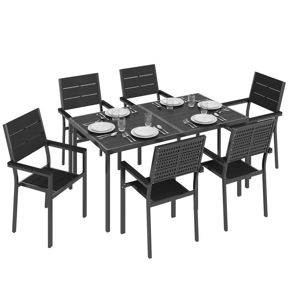 OUTSUNNY 7 Pieces Outdoor Dining Set, Garden Table & Chairs Set, Black 2