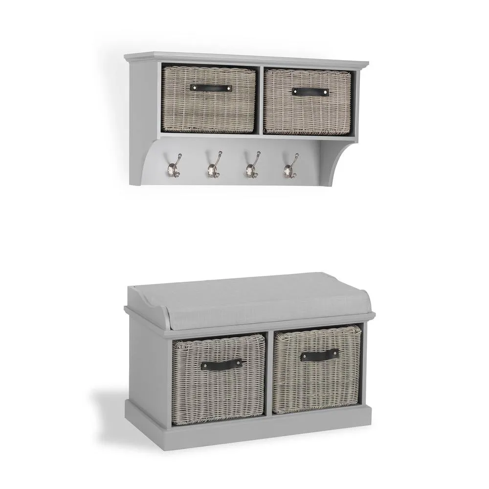 Statement Furniture Tetbury 2 Grey Faux Rattan Basket & Grey Cushion Hallway Set in Light Grey 2