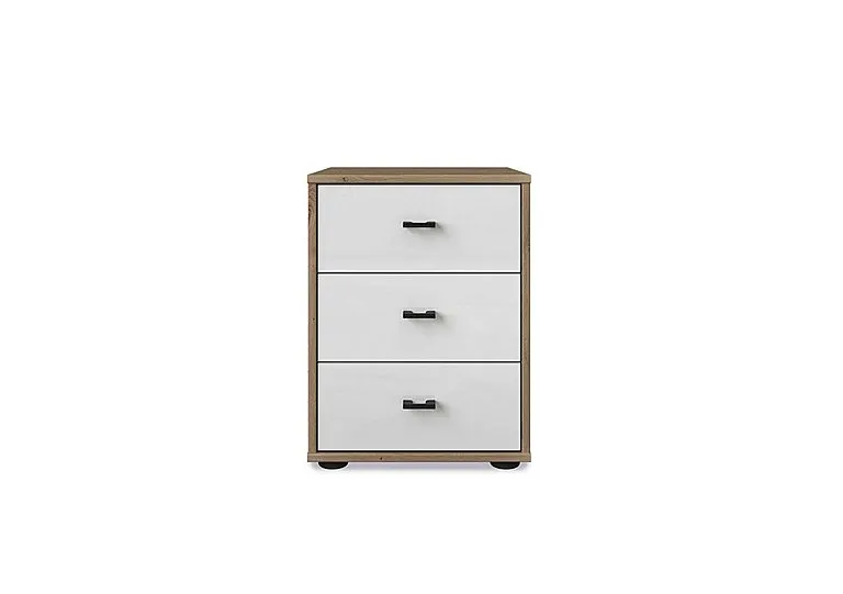 Dallas 40cm 3 Drawer Glass Bedside Cabinet - Bianco Oak and White