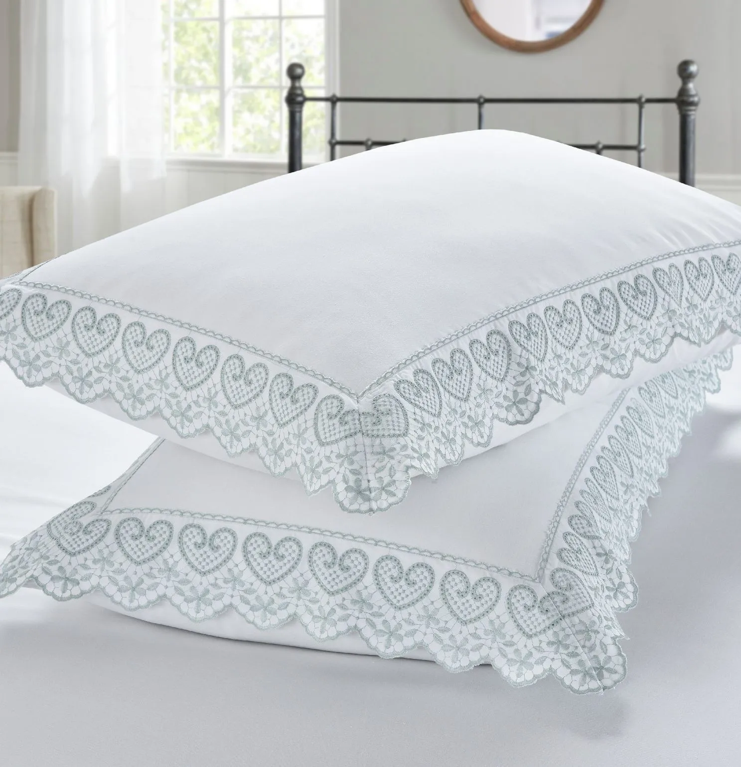 Rapport Home Elise Polycotton Fabric Duvet Cover Set Bedding With Pillowcase King Size, Green 4