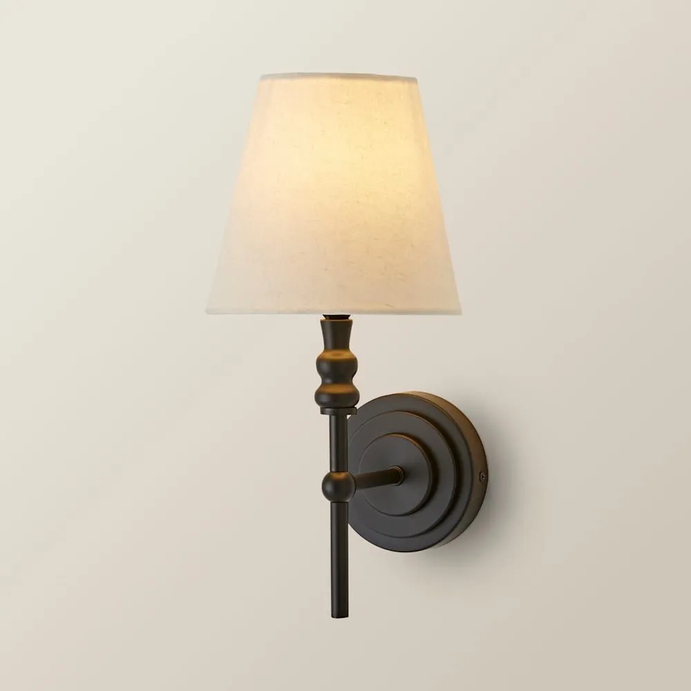 ValueLights Maggie Candlestick Wall Light with Linen Tapered Lamp Shade with Bulb in Black 6