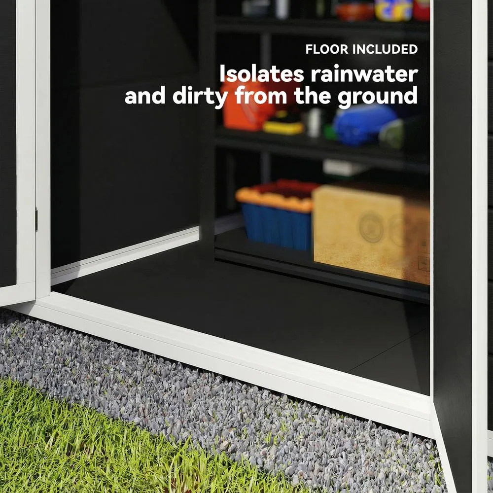 OUTSUNNY Garden Shed 6'x4.5' Plastic Tool Storage House Lockable Double Doors in Black 5