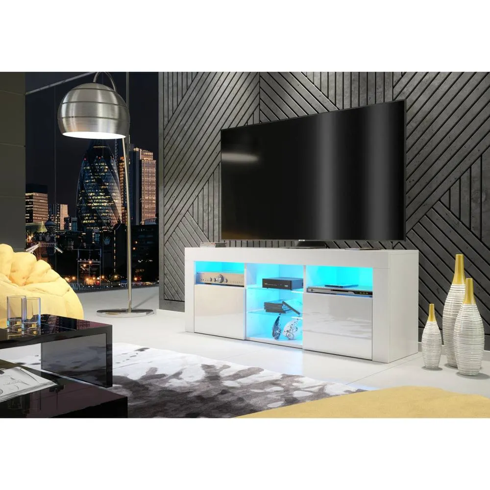 Creative Furniture Pulse TV Unit 145cm - White with Gloss Doors + LED Lights 2