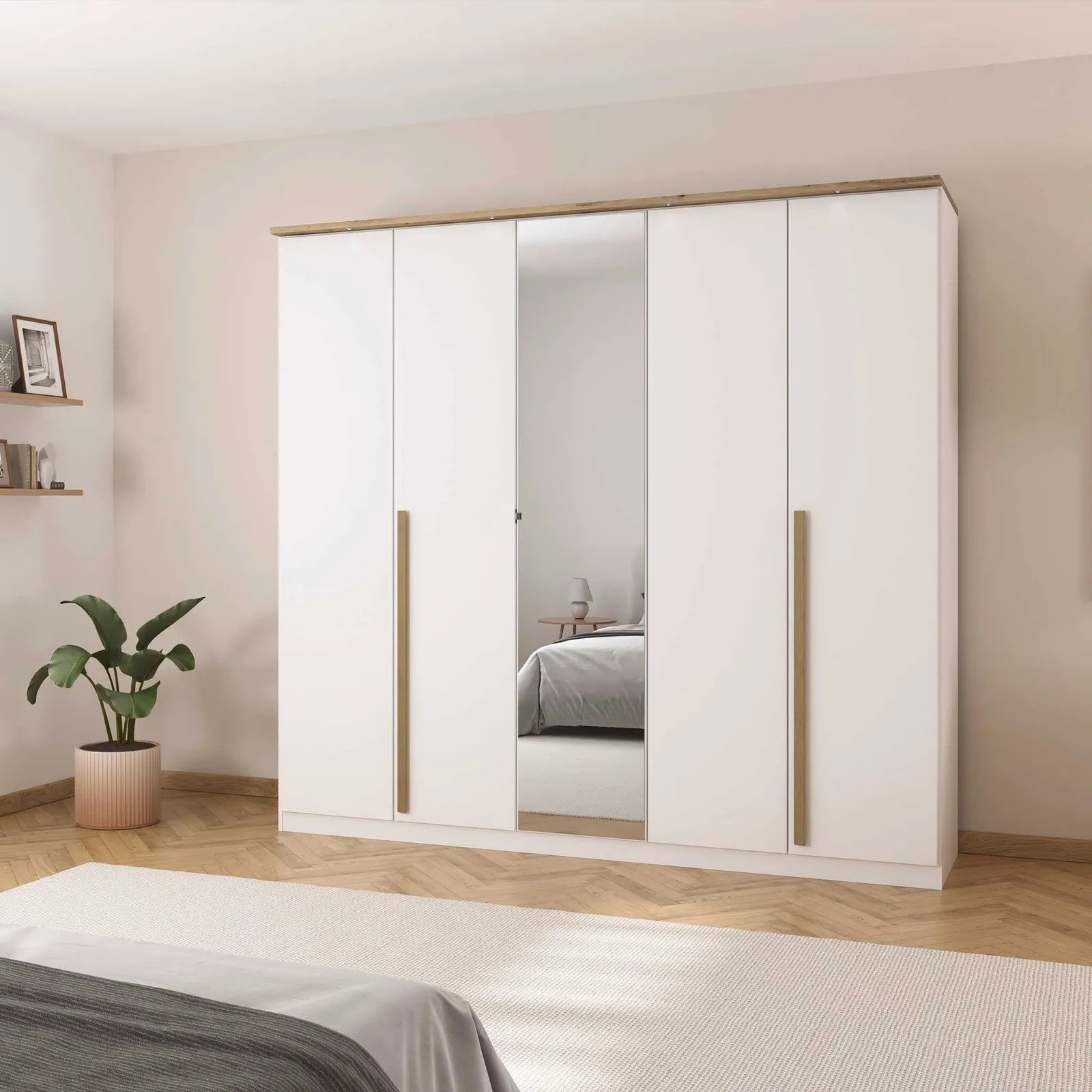 Laika 5 Door Hinged Wardrobe 226X212Cm 1 Mirror Door Wood | Barker & Stonehouse 2