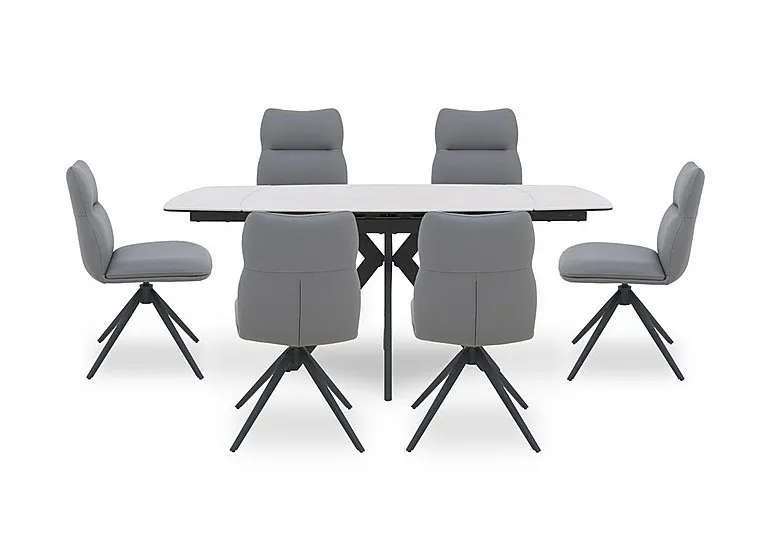 Quattro Extending Draw Leaf Table and 6 Swivel Dining Chairs - Sand Stone