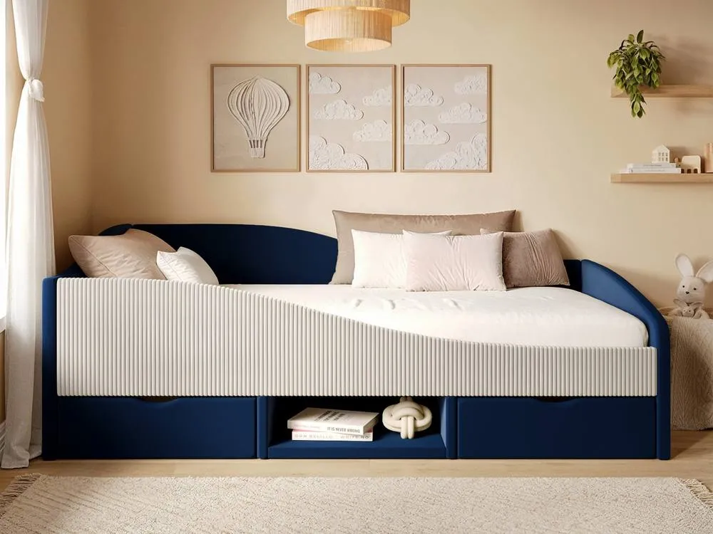 Flair Aubrey Velvet Storage Low Sleeper Bed with Beige Cord in Blue 2
