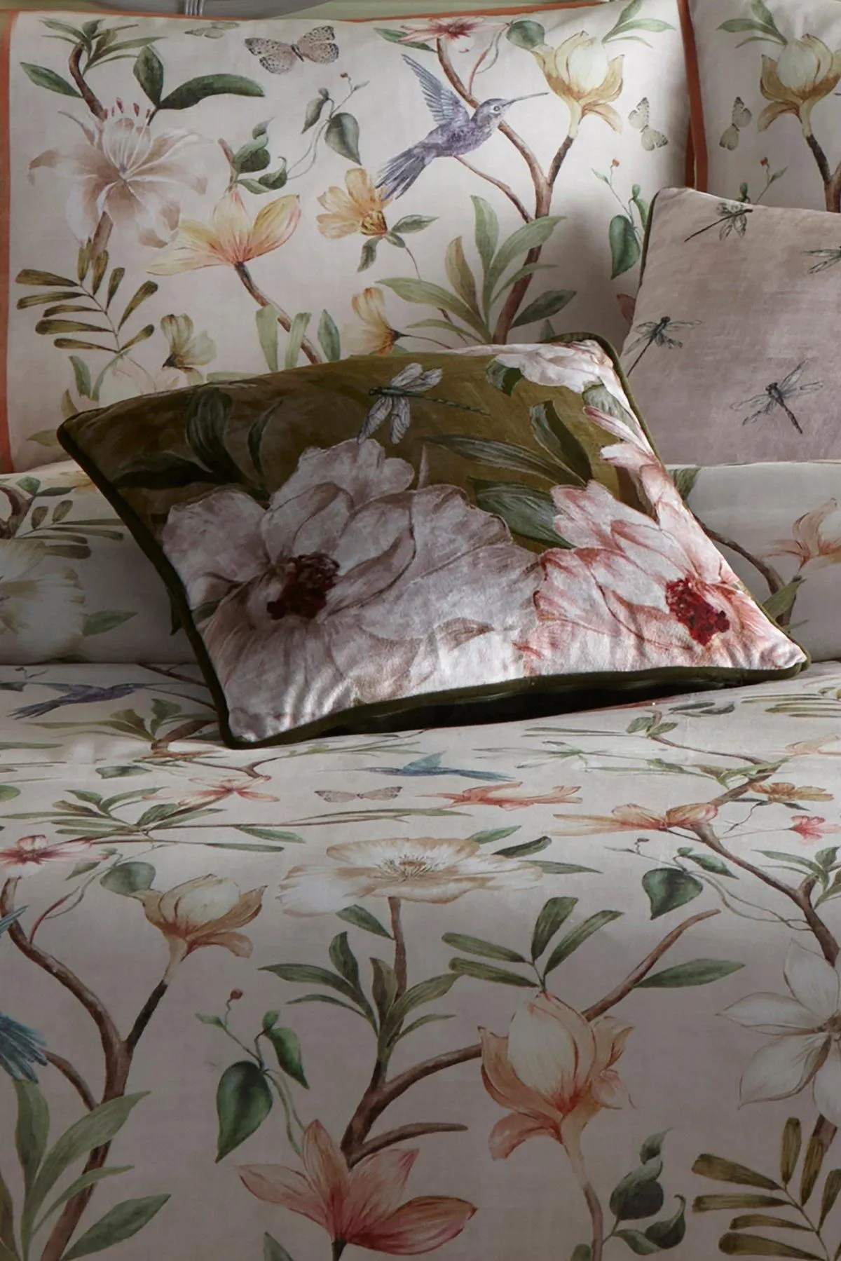 Appletree 'Fiorella' Floral Velvet Filled Cushion in Olive 1