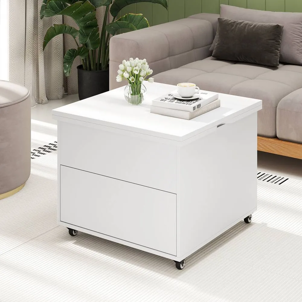 Costway Lift Top Coffee Table 3-In-1 Folding Center Table w/Hidden Storage in White 3