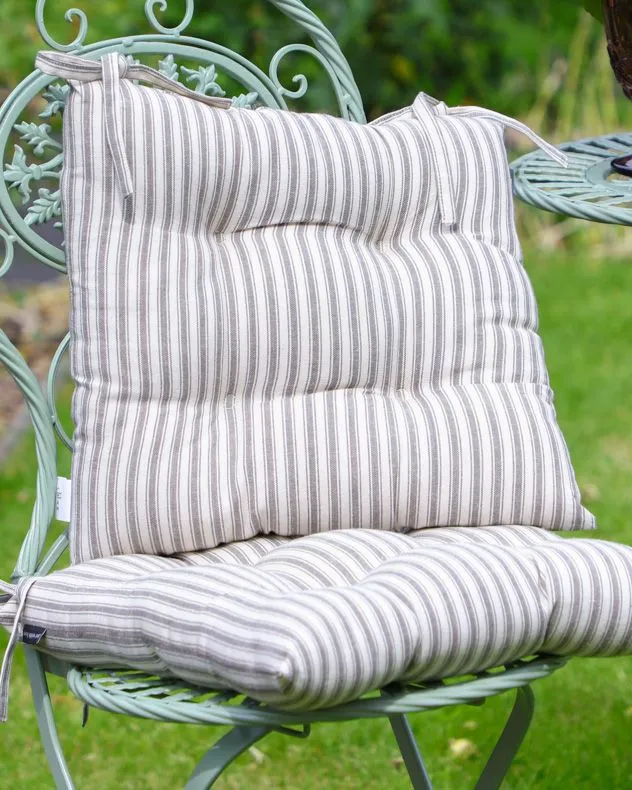 Dibor Set of 4 Grey Stripe Outdoor Garden Furniture Seat Pads with Ties L40cm x W40cm 5