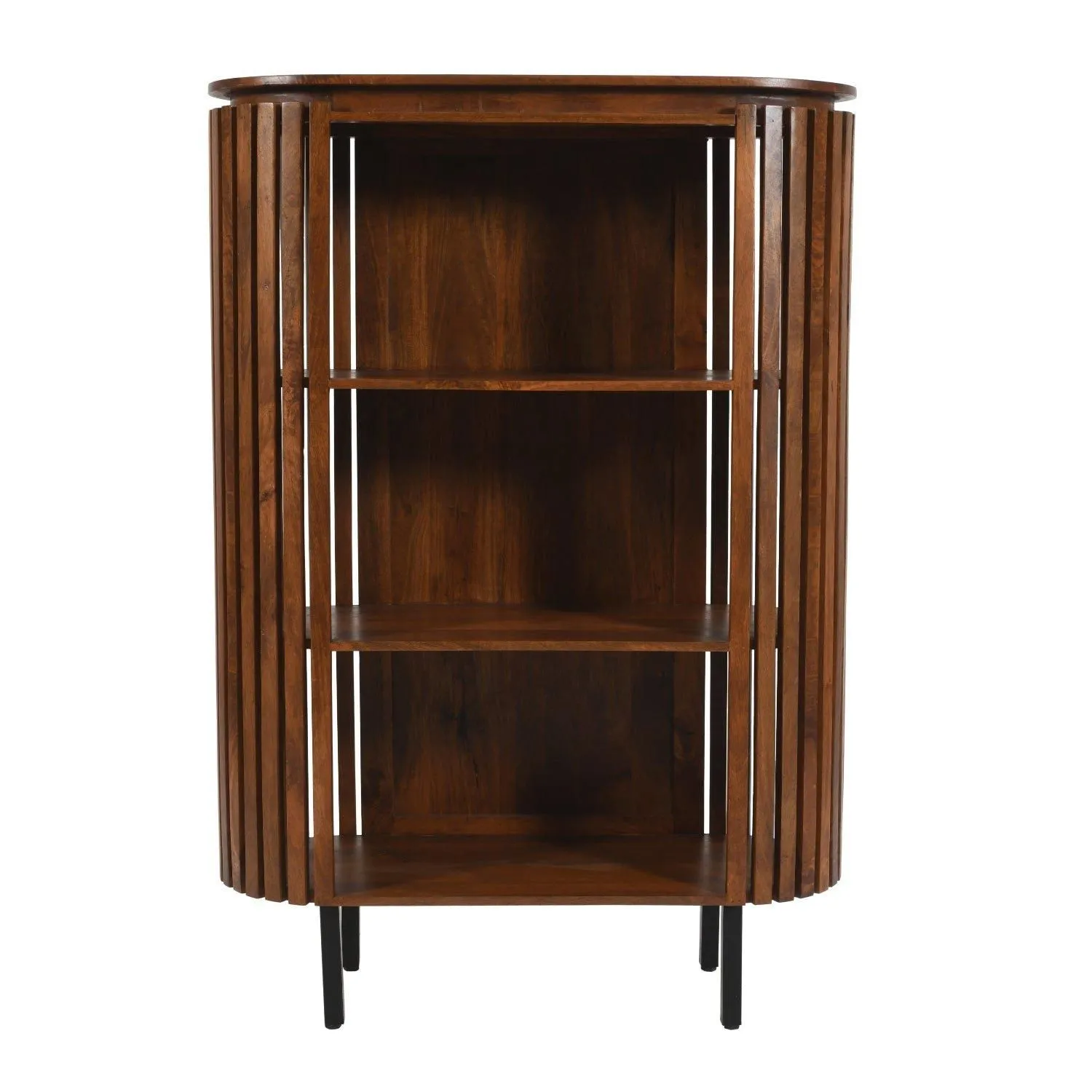 IH Design Carney Slatted Mango Wood Bookcase- Medium High in Brown 2