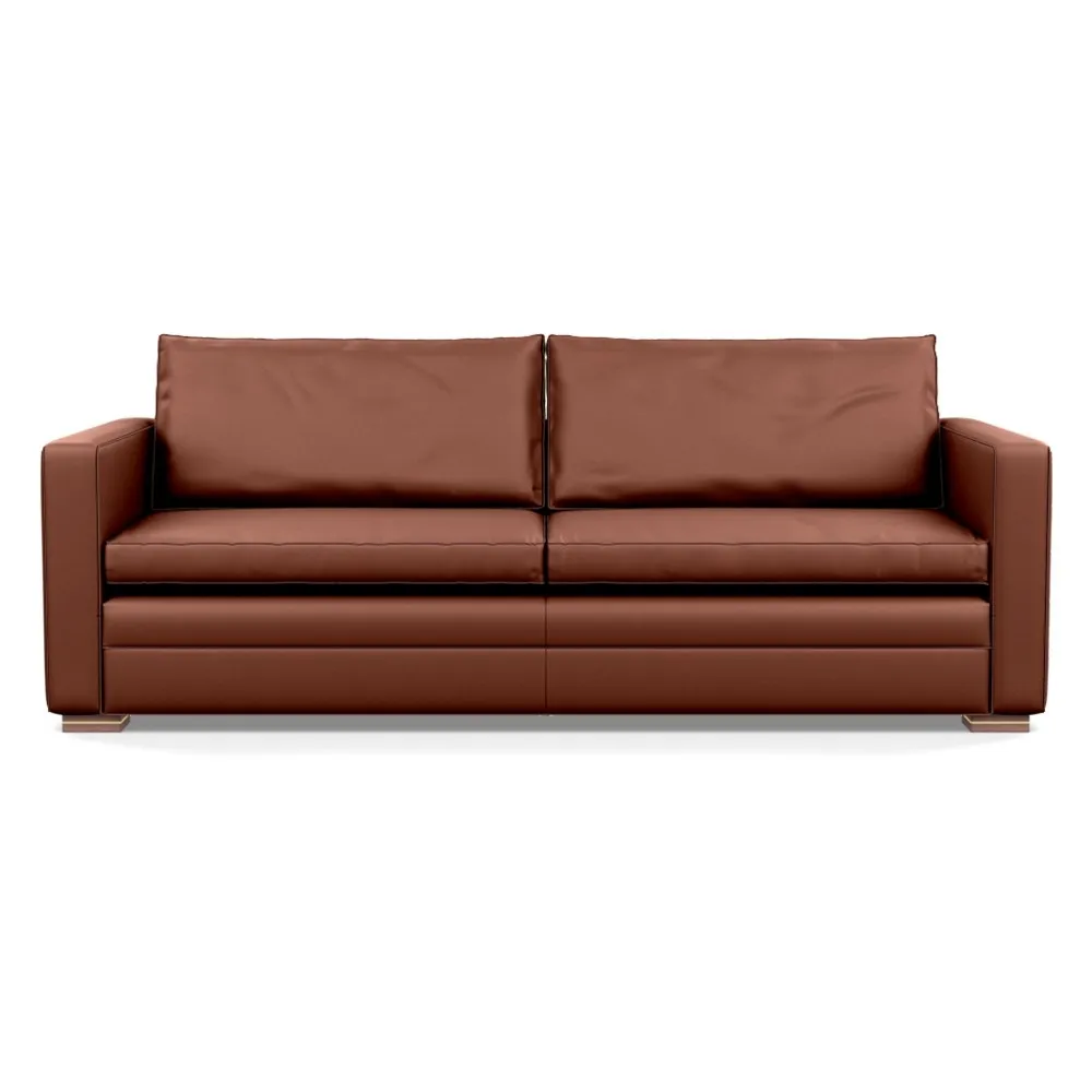 Heal's Palermo 4 Seater Sofa Leather Grain Dark Brown 068 Brass and Walnut Feet 1