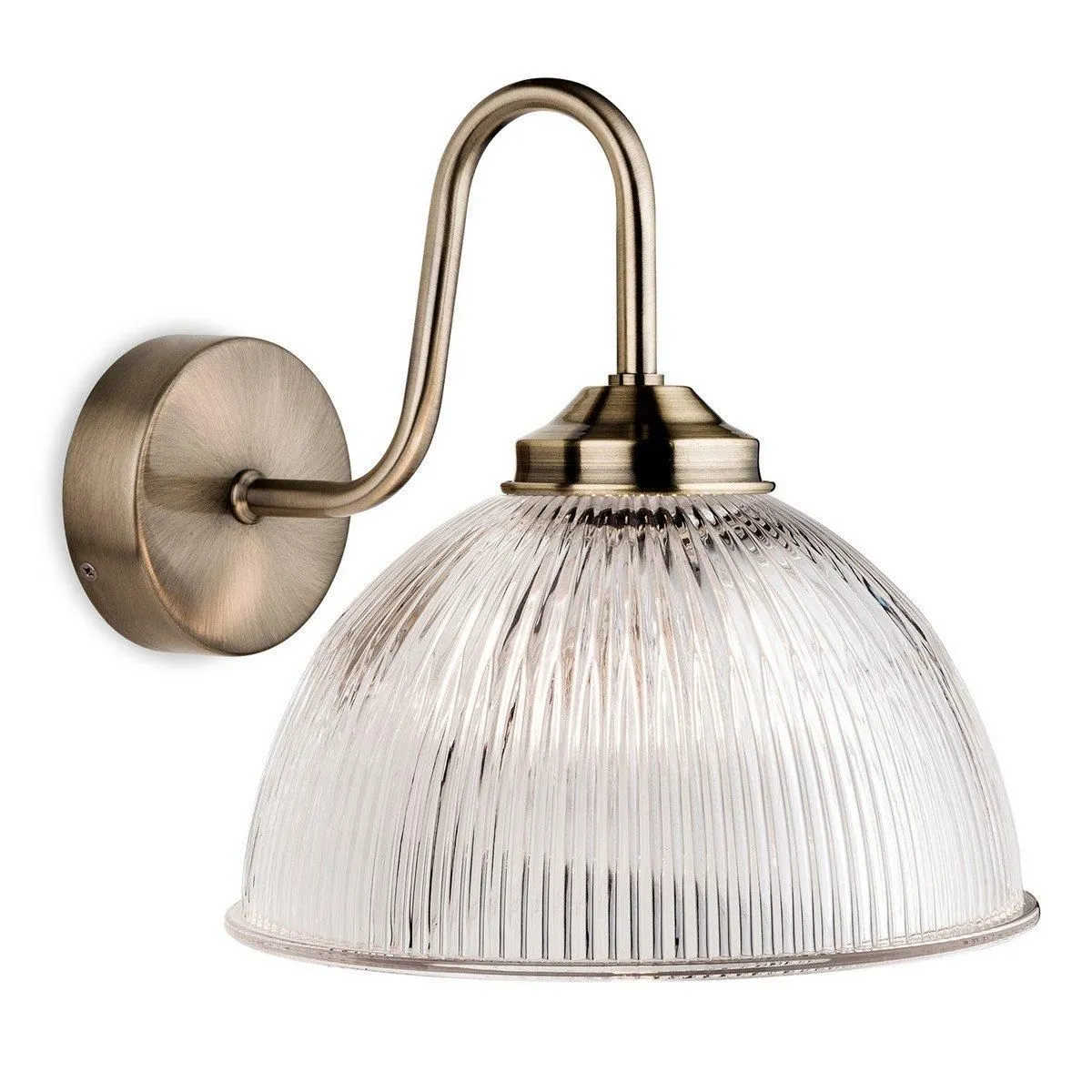 Netlighting Ashford 1 Light Wall Light Antique Brass with Clear Ribbed Glass E14 in Gold