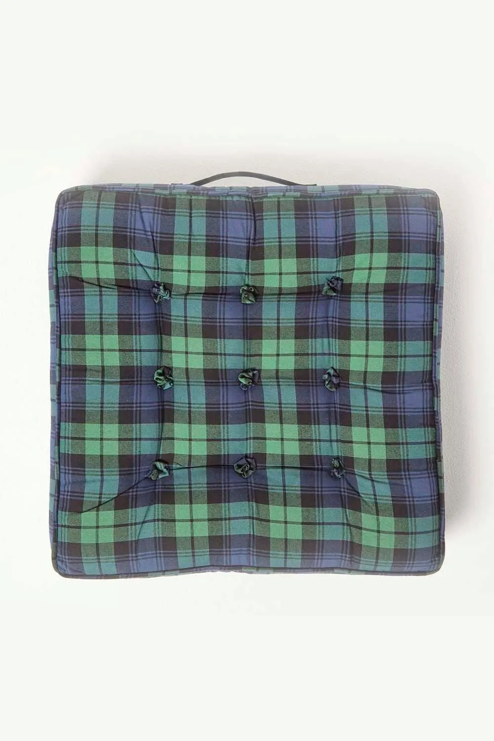 Homescapes Black Watch Tartan Cotton Armchair Booster Cushion in Green 3