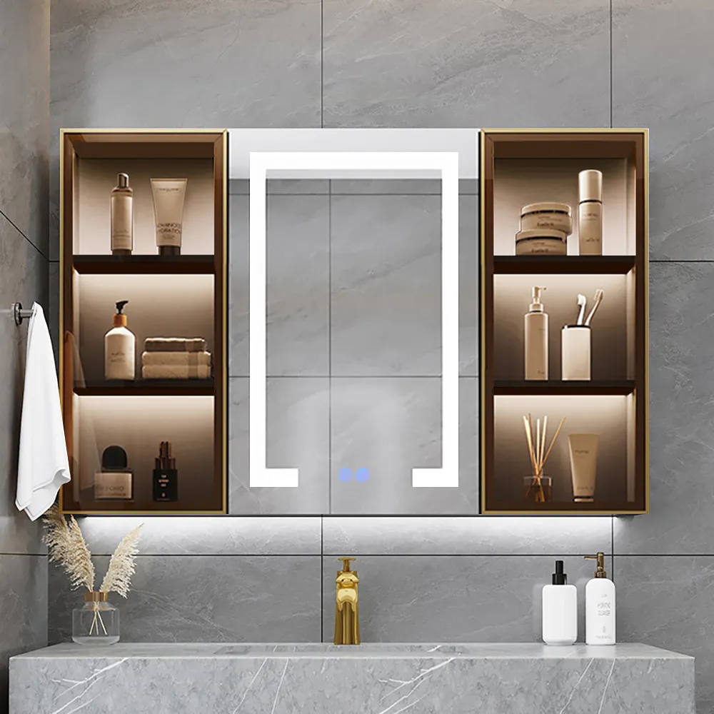 100 cm Black Wall-mount LED Lighted Bathroom Medicine Cabinet Vanity Mirror with Storage