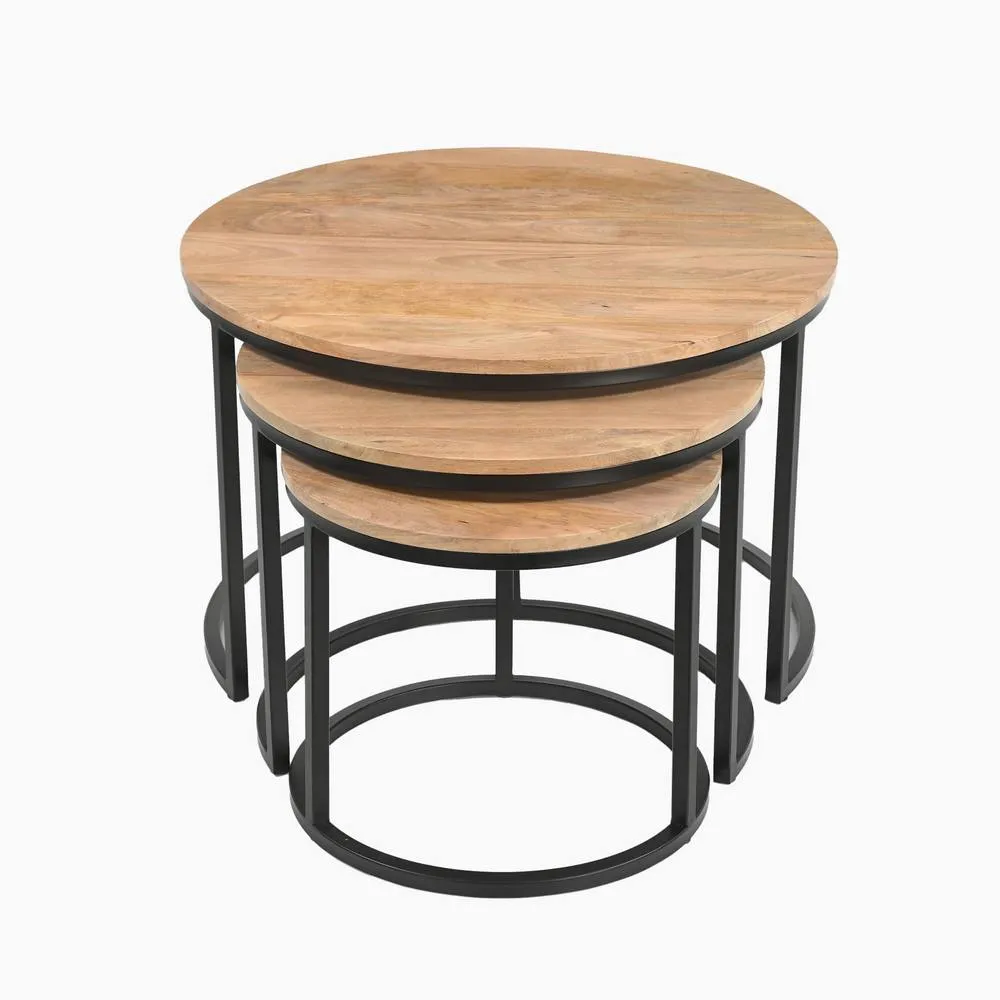 FurnitureboxUK Andes Round Light Oak Wood Set of 3 Nesting Coffee Tables in Light Brown 3