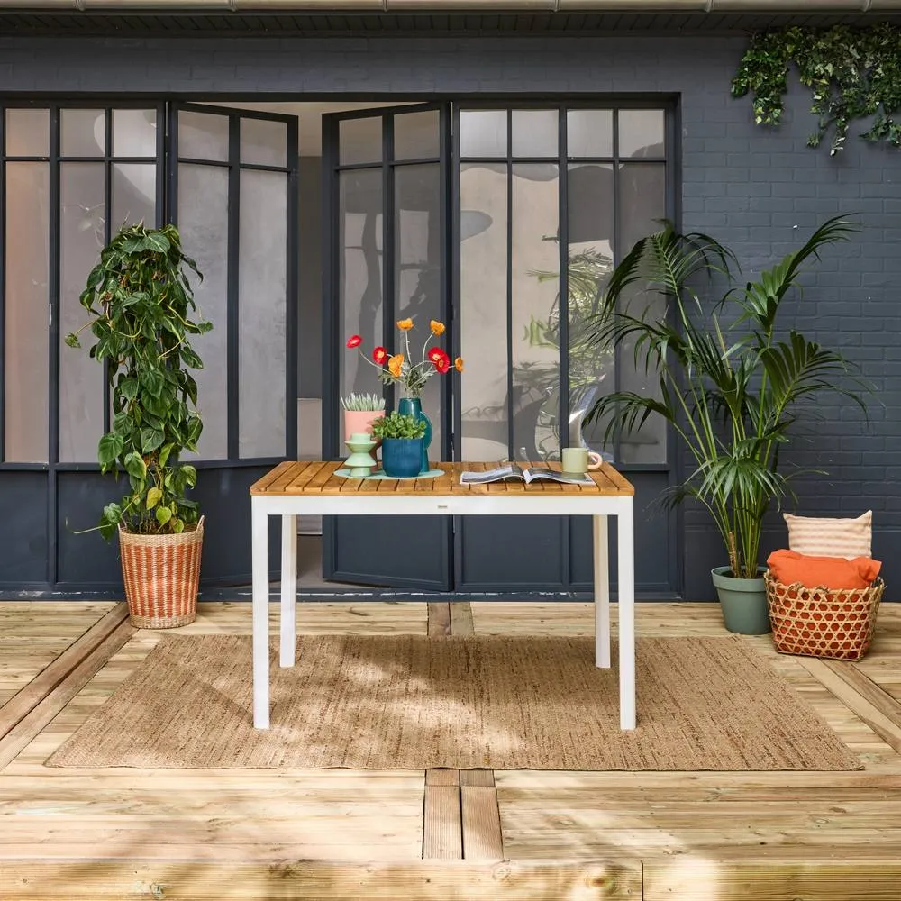 sweeek 6-seater Acacia Wood Garden Table in White 4