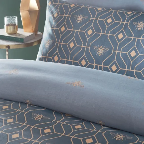 Furn. Bee Deco Geometric Double Duvet Cover Set, Blue 2