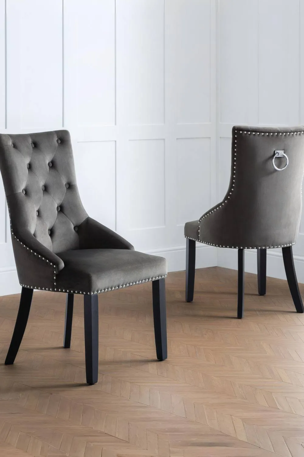 Julian Bowen Veneto Button Back Upholstered Knocker Back Dining Chair (Set of 2) in Grey