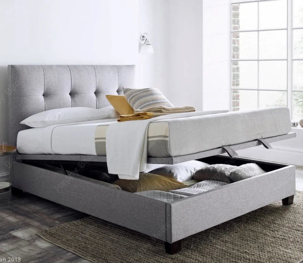 Walkworth - Double - Ottoman Bed - Light Grey - Fabric - 4ft6 - Happy Beds 1