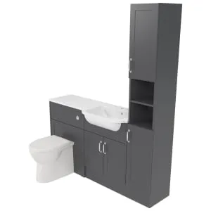 Deccado Padworth Charcoal Grey Right Hand 1500mm Fitted Tower, Vanity & Toilet Pan Unit Combination with Right Hand Basin