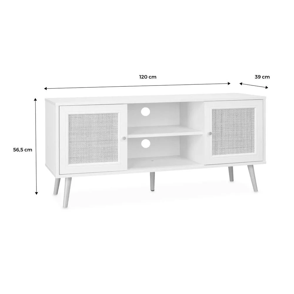 sweeek 120cm Tv Unit Wooden & Cane Effect 2 Doors in Light Brown 5