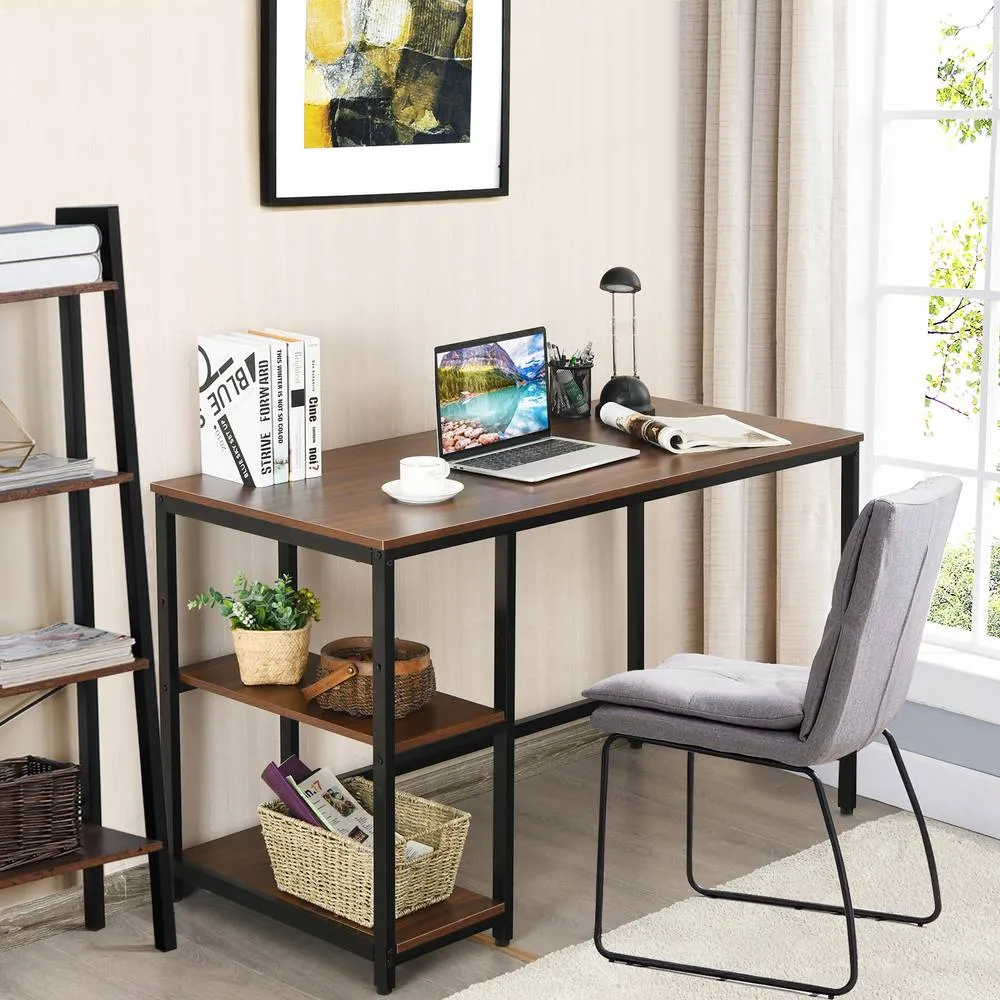 Costway 120x60cm Computer Desk Industrial Writing Table w/Storage Shelves in Walnut 6
